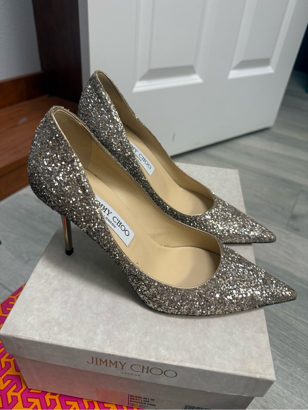 Jimmy Choo Glitter Pointed-Toe Stiletto Pumps - Gold/Silver Sparkle